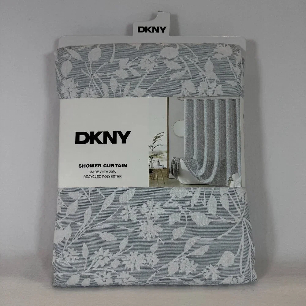 DKNY Heritage Floral Matelasse Shower Curtain Grey/White 72x72 Textured Fabric